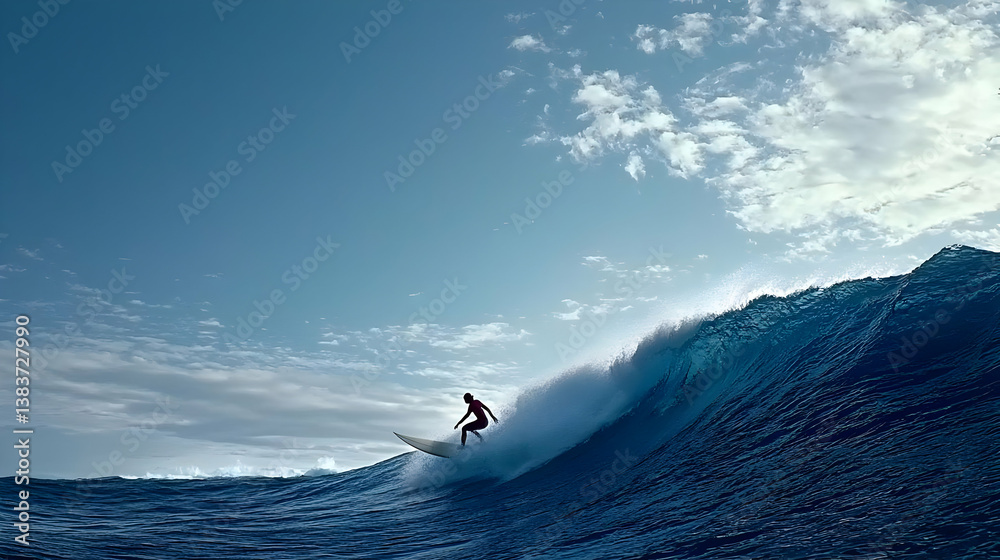 Naklejka premium Surfer Riding Powerful Ocean Wave