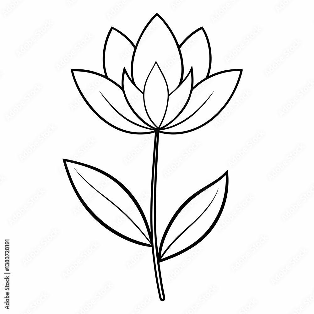 Obraz premium Pasque Flower Plant Outline Vector – Line Art Drawing for Coloring Book Page on White Background