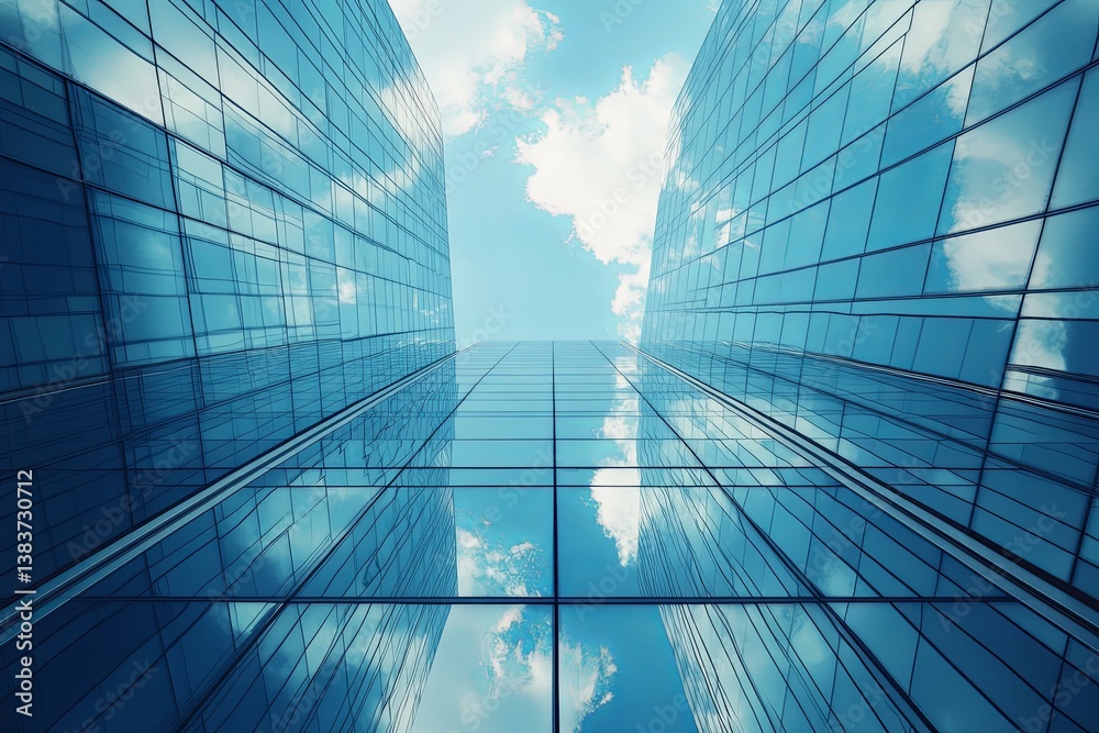 Perspective of modern skyscrapers with a sky filled with clouds Perspective of modern skyscrapers with a sky filled with clouds