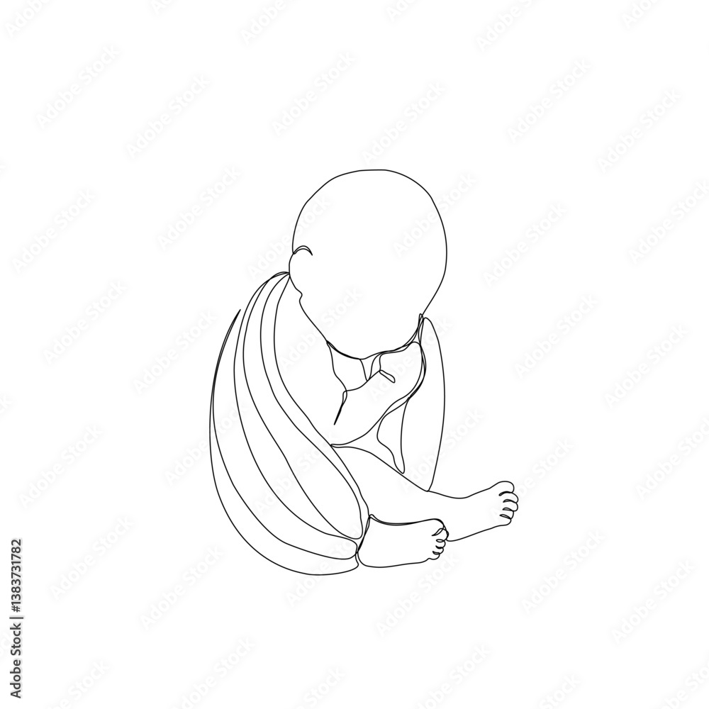 Obraz premium Newborn Baby Continuous Line Art Drawing. Little Baby Sleeping Abstract Line Drawing Minimalist Illustration. Vector illustration. 