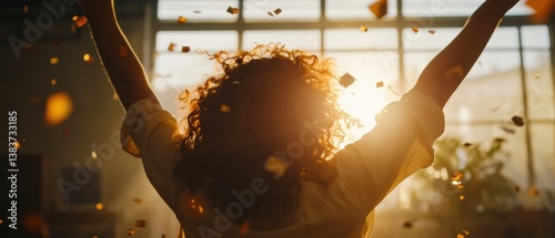 Empowered Gen Z Professional Celebrates Breakthrough Golden Hour Success Story with Dynamic Office Triumph, Inclusive Workplace Achievement and Millennial Career Momentum