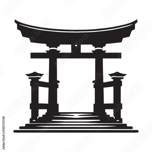 Iconic Shinto Shrine silhouette, capturing the essence of worship and divine protection – Shinto shrine illustration – Shinto shrine vector – Japanese sacred silhouette

