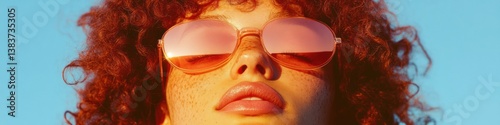 National ASL Day Summer Vibes Radiant Curly-Haired Model in Sunset Aviators Embodying Inclusive Digital Identity and Gen Z Expressive Style