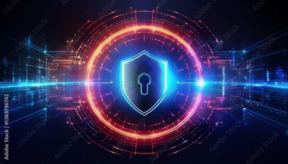 Fototapeta premium fiber optics background with security shield technology