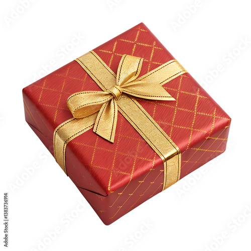 Red 3D Gift Box with Golden Ribbon – Isolated PNG on Transparent Background