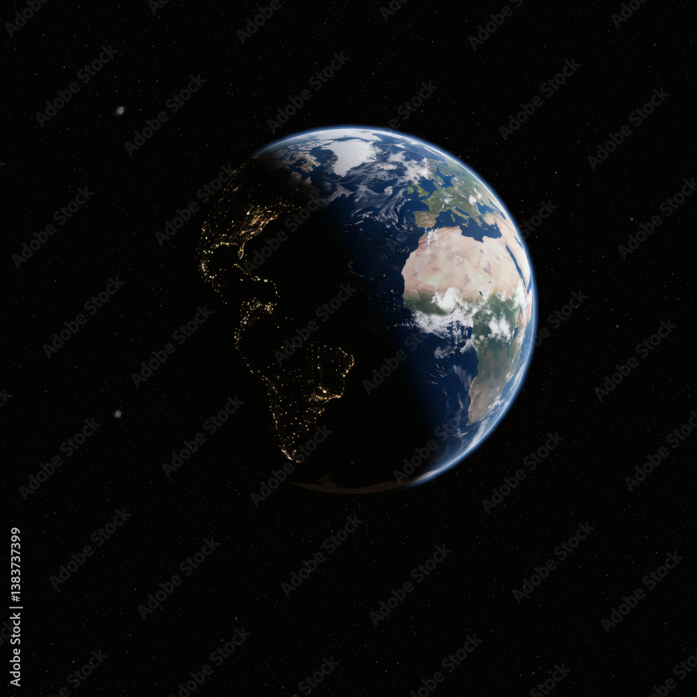 Fototapeta premium Earth in Space Showing Day and Night Contrast 