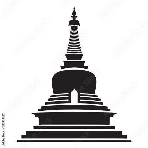 Traditional Stupa silhouette, featuring the classic design of ancient Buddhist temples – Stupa illustration – Stupa vector – Cultural structure silhouette


