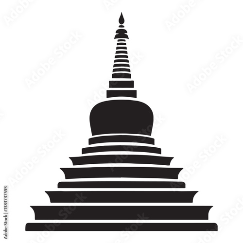 Venerable Stupa silhouette, embodying wisdom, culture, and timeless beauty – Stupa illustration – Stupa vector – Ancient religious silhouette

