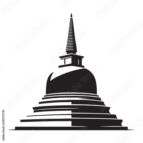 Serene Stupa silhouette, embodying tranquility and spiritual reflection – Stupa illustration – Stupa vector – Buddhist landmark silhouette

