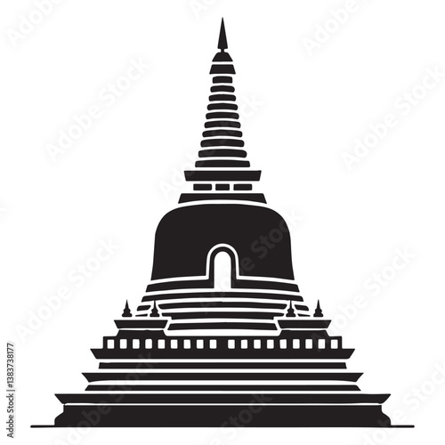 Timeless Stupa silhouette, reflecting ancient Buddhist architecture and wisdom – Stupa illustration – Stupa vector – Buddhist monument silhouette

