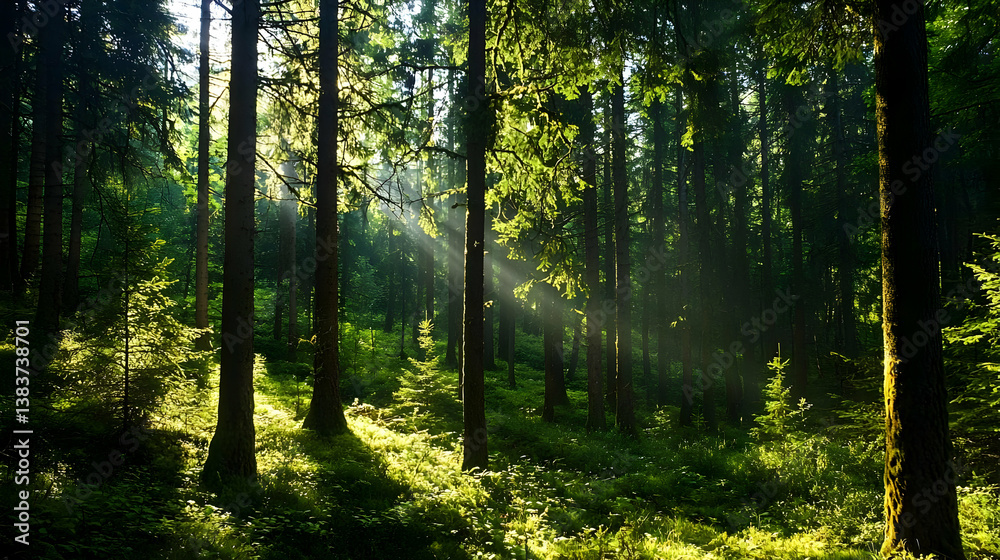 Fototapeta premium Sunlight Drenched Forest Scene