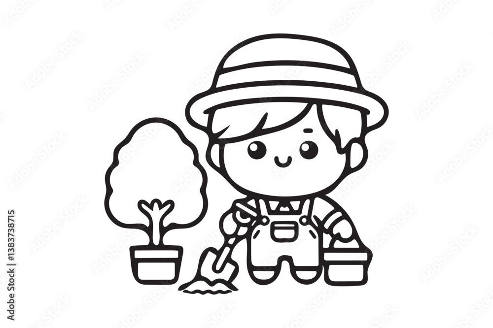 Boy Planting Trees icon on white background . Boy Planting Trees icon on white background .