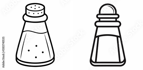 Salt Shaker Outline Vector Set – Line Art Drawing for Coloring Book Page on White Background