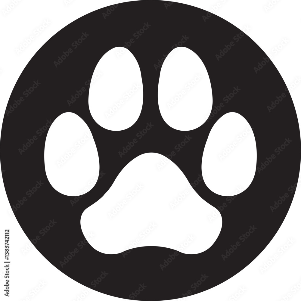 Fototapeta premium Dog footprint vector icon trendy flat style. Modern paw print symbol for animal zoo, vet logo element apps and websites isolated on transparent background. Representing pet and animals illustration.