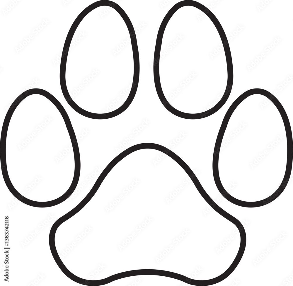 Dog footprint vector icon trendy line style. Modern paw print symbol for animal zoo, vet logo element apps and websites isolated on transparent background. Representing pet and animals illustration.