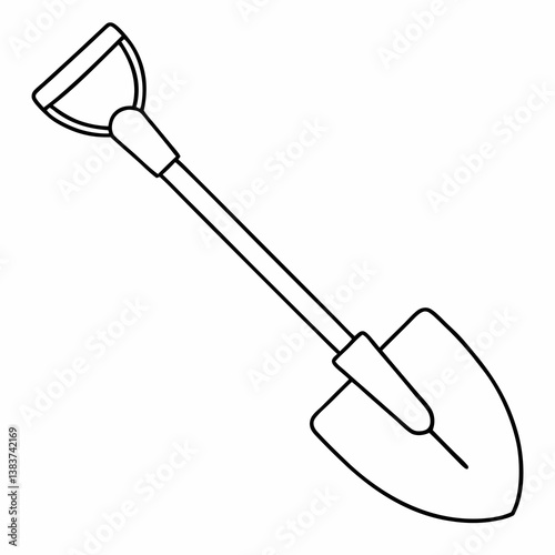 Shovel Outline Vector – Line Art Drawing for Coloring Book Page on White Background