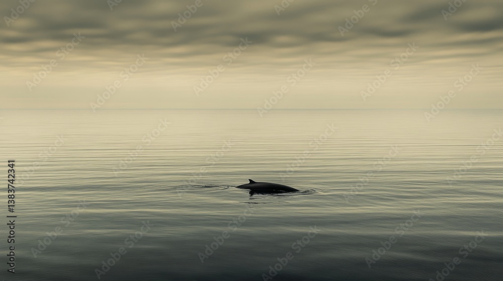 Fototapeta premium Dolphin playing in calm waters ocean wildlife photography serene landscape wide view nature's tranquility