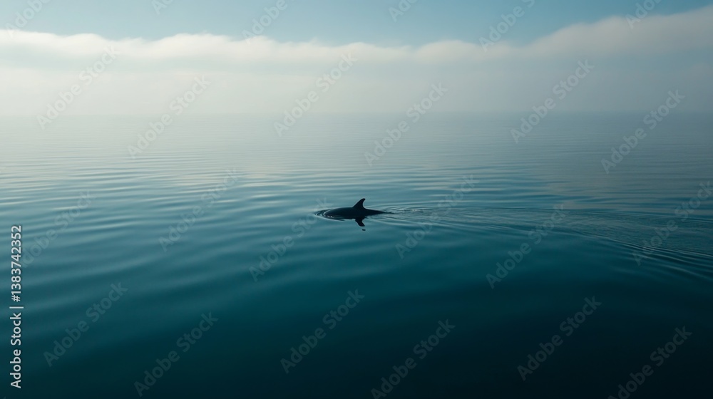 Obraz premium Dolphin swimming in tranquil ocean waters marine environment aerial view wildlife behavior