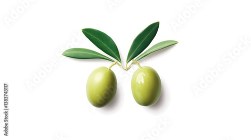 Wallpaper Mural Two delicious green olives with leaves, isolated on white background, based on Torontodigital.ca