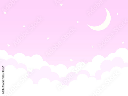 月と星ともくもくの雲の可愛くてファンシーなイラスト