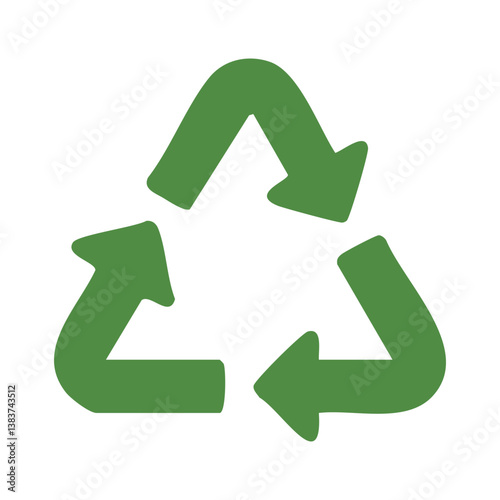 Minimalistic green recycle symbol with three curved arrows forming a triangle. Sustainability concept.