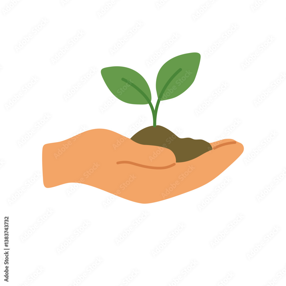 Open hand holding a green plant sprout. Eco-friendly care and sustainability symbol illustration. Open hand holding a green plant sprout. Eco-friendly care and sustainability symbol illustration.