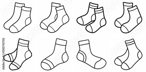 Socks Outline Vector Set – Line Art Drawing for Coloring Book Page on White Background