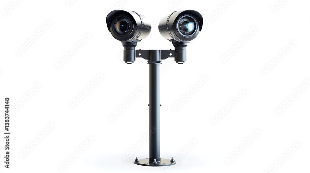 Fototapeta premium Security cameras on white modern building, technology concept