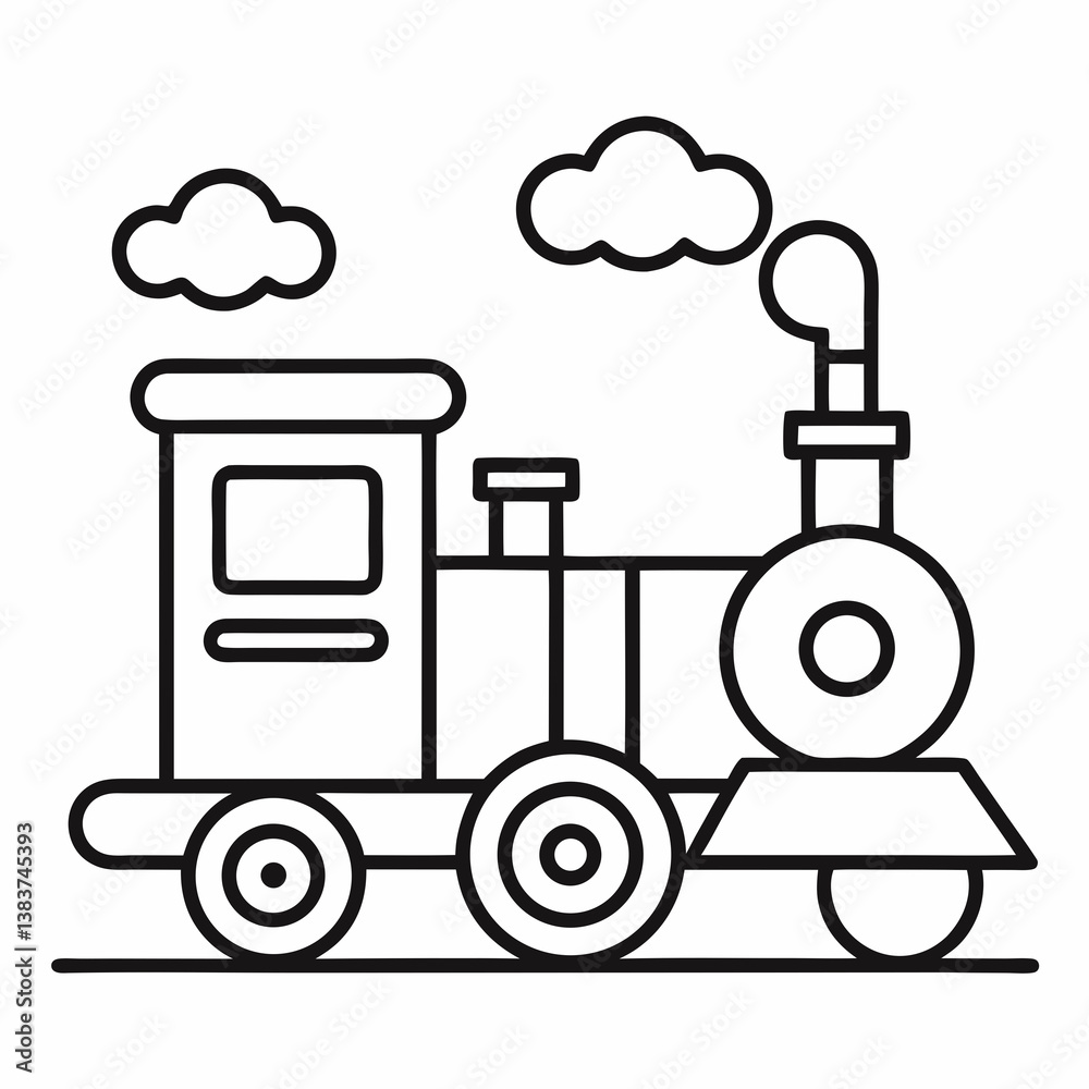 Steam Train Toy Outline Vector – Line Art Drawing for Coloring Book Page on White Background Steam Train Toy Outline Vector – Line Art Drawing for Coloring Book Page on White Background