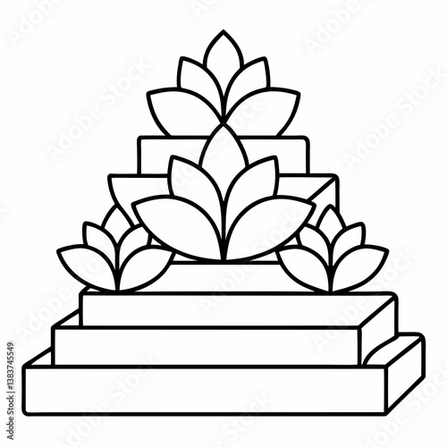 Stepped Flower Bed Outline Vector – Line Art Drawing for Coloring Book Page on White Background

