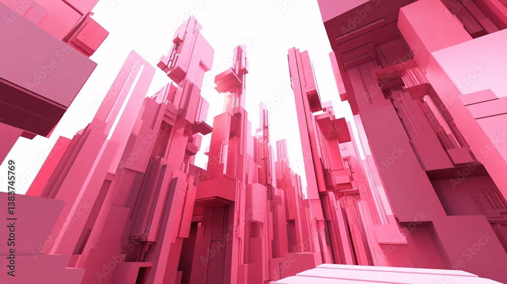 Fototapeta premium A futuristic architectural structure presents itself in a vibrant pink color