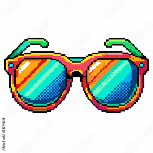 Retro Pixel Art Sunglasses with Vibrant Rainbow Shades