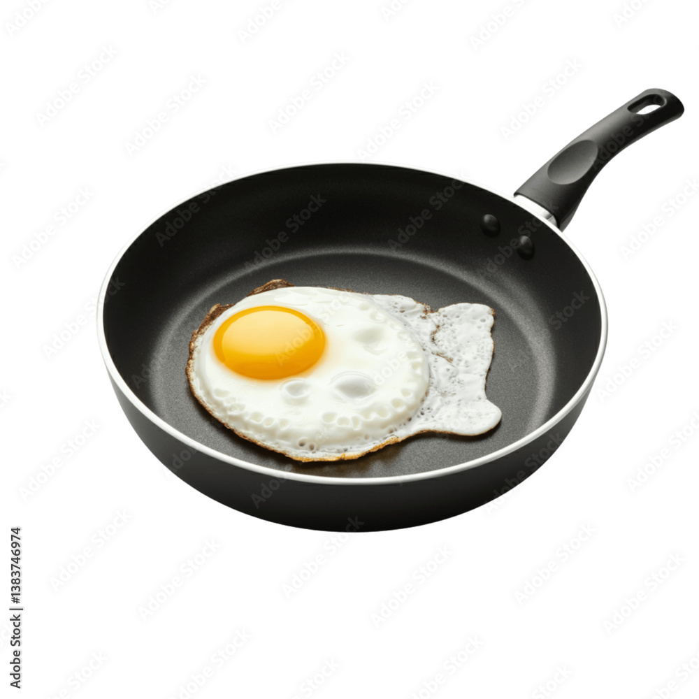 black frying pan with fried egg isolated on transparent black frying pan with fried egg isolated on transparent