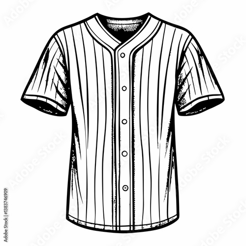 Vintage Pinstripe Baseball Jersey Sketch in Black and White Classic Sportswear Illustration