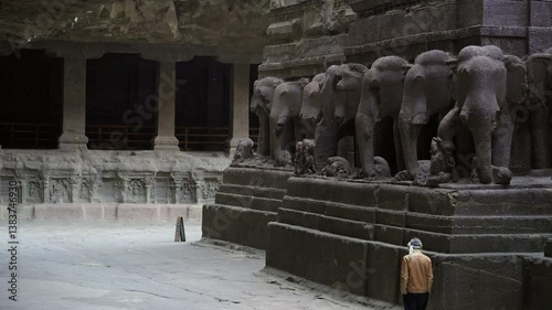 The 8th-century Kailasa Temple at the Ellora Caves in Aurangabad, Maharashtra, India.
