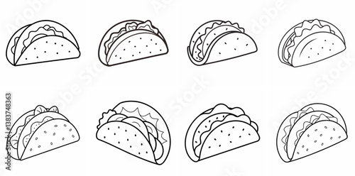 Tacos Outline Coloring Book Page Line Art Drawing Set