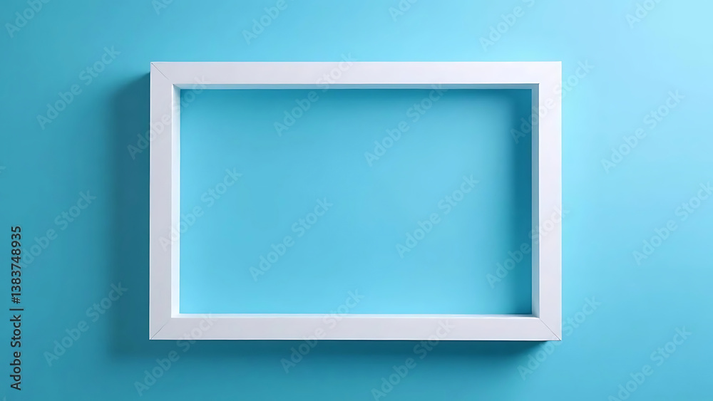 Minimalist white frame on a vibrant blue wall. Ai generated. Minimalist white frame on a vibrant blue wall. Ai generated.