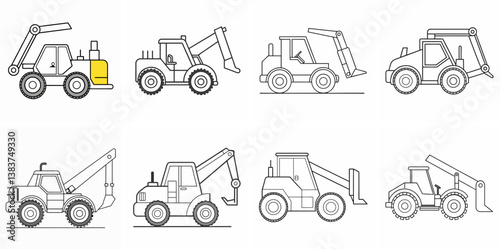 Telehandler Machine Outline Coloring Book Page Line Art Drawing Set
