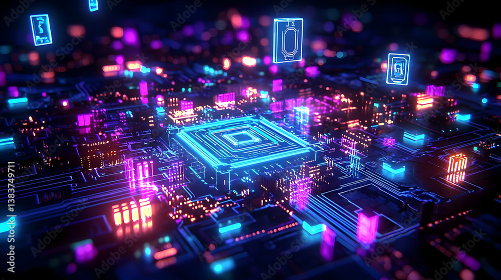 Abstract Glowing Circuit Board Design