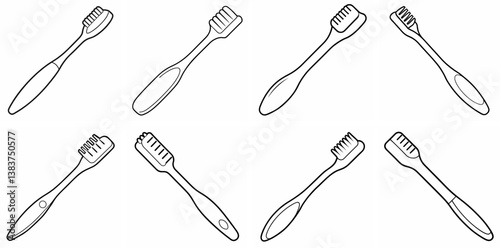 Toothbrush Outline Coloring Book Page Line Art Drawing Set