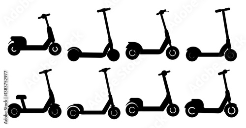Collection of Eight Electric Scooter Silhouettes Various Designs and Models