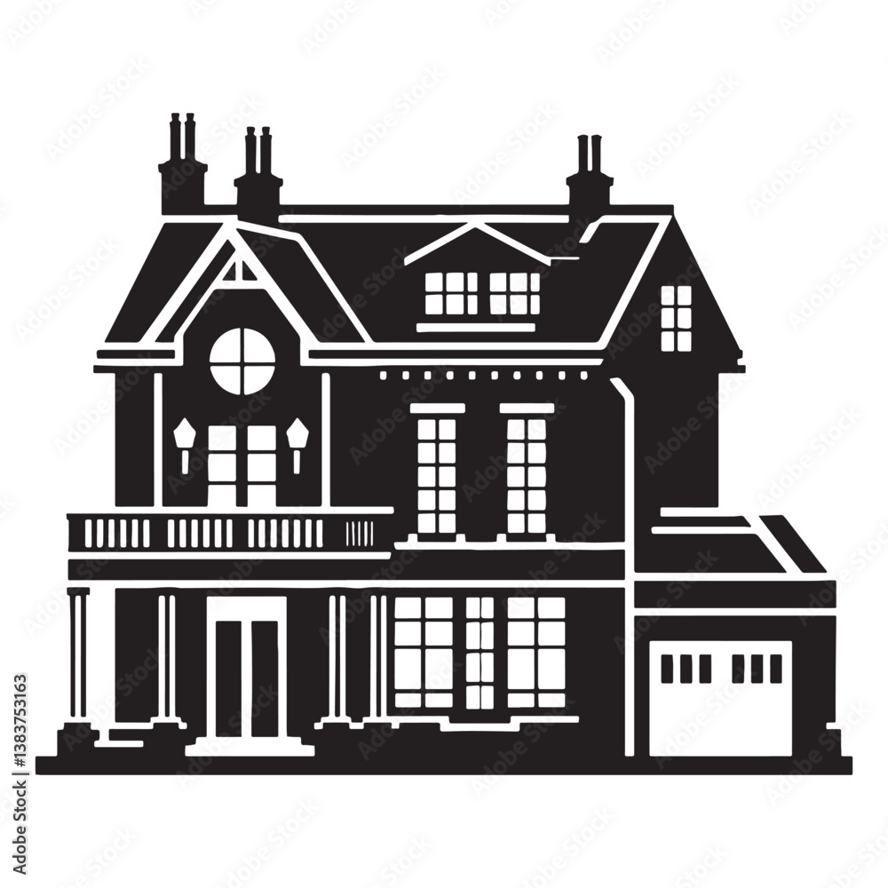Fototapeta premium Graceful Townhouse silhouette, capturing the beauty of multi-level city homes – Townhouse illustration – Townhouse vector – City living silhouette