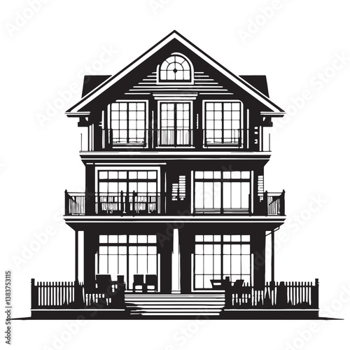 Spacious Townhouse silhouette, reflecting the expansive feel of urban homes – Townhouse illustration – Townhouse vector – Spacious dwelling silhouette


