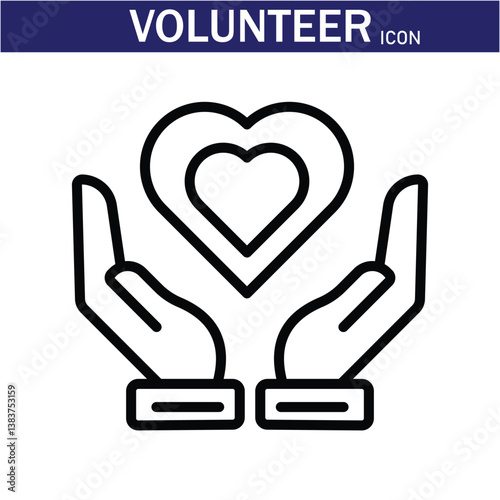 Volunteer Vector Line Icon . Volunteering, Charitable Organizations Logo Linear Pictograms. Donations, Humanitarian Aid, Peace-Keeping Missions Symbols Contour Illustrations . EPS 10 .
