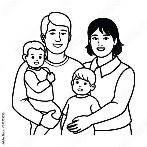 Parents holding children line art 