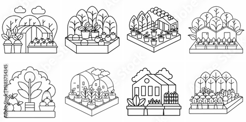 Vegetable Nursery Outline Coloring Book Page Line Art Drawing Set

