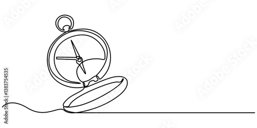 Continuous one line drawing of traveller compass. One line drawing illustration of compass navigate and adventure. Navigation, direction, journey concept line art. Editable outline, Magnetic compass.