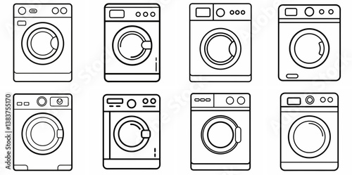 Washing Machine Outline Coloring Book Page Line Art Drawing Set

