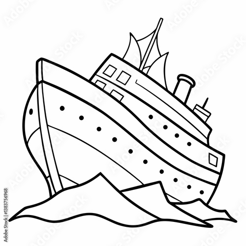 Wrecked Ship Outline Coloring Book Page Line Art