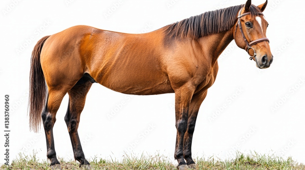 Obraz premium Beautiful bay horse standing gracefully on a grassy field